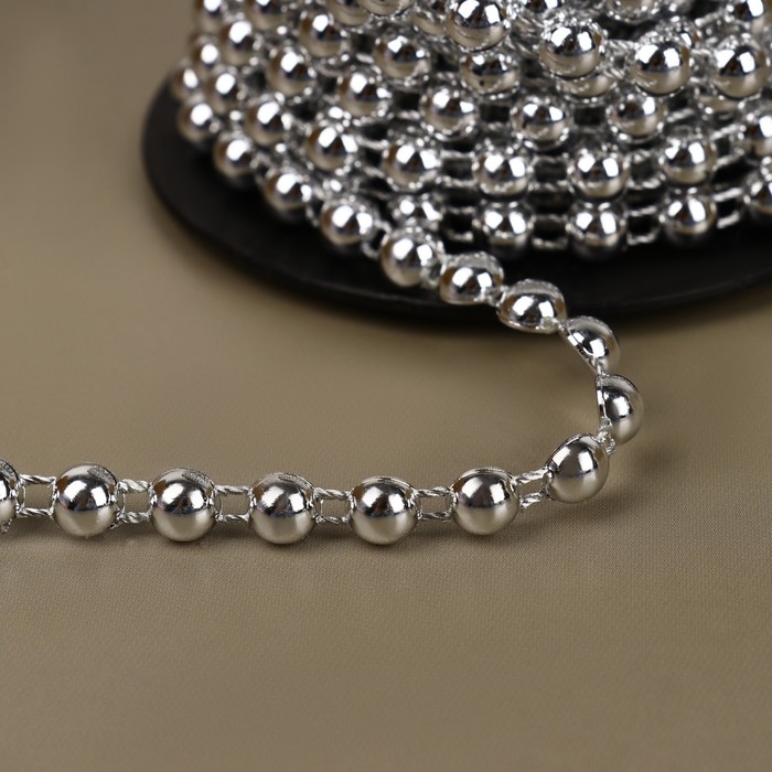 Бусы на нитях, плоские, 6 мм, 9 ± 1 м, цвет серебряный Бусы на нитях, плоские, 6 мм, 9 ± 1 м, цвет серебряный