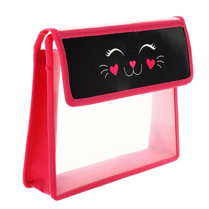 Папка для тетрадей А5 (230 х 190 х 50 мм), с клапаном на липучке, пластик/текстиль, Calligrata, Папка для тетрадей А5 (230 х 190 х 50 мм), с клапаном на липучке, пластик/текстиль, Calligrata, "Мордочка кота"