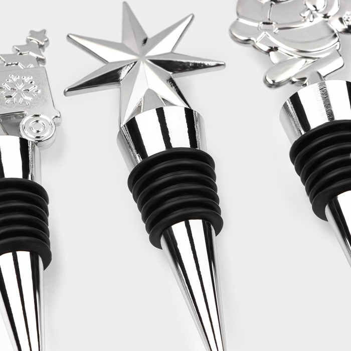 Набор пробок для бутылок Доляна «Новогодний», 3 шт, цвет серебристый Набор пробок для бутылок Доляна «Новогодний», 3 шт, цвет серебристый