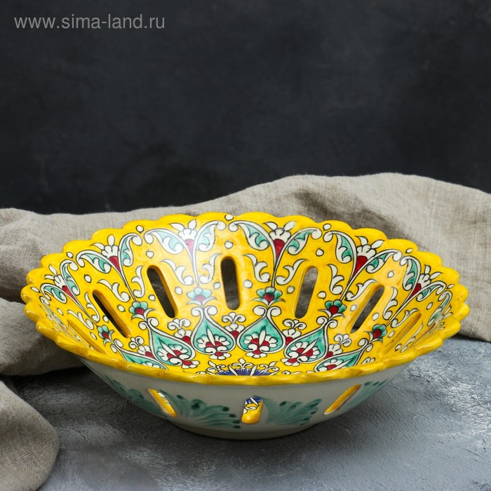 Фруктовница Риштанская Керамика  Фруктовница Риштанская Керамика "Узоры", 28 см, жёлтая