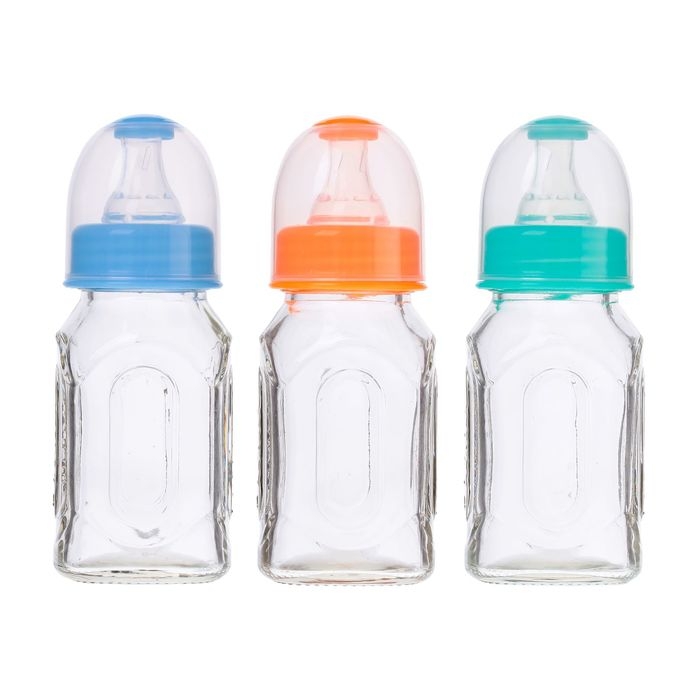 Бутылочка для кормления стеклянная, классическое горло, средний поток, 100 мл., от 0 мес., цвета МИКС Бутылочка для кормления стеклянная, классическое горло, средний поток, 100 мл., от 0 мес., цвета МИКС