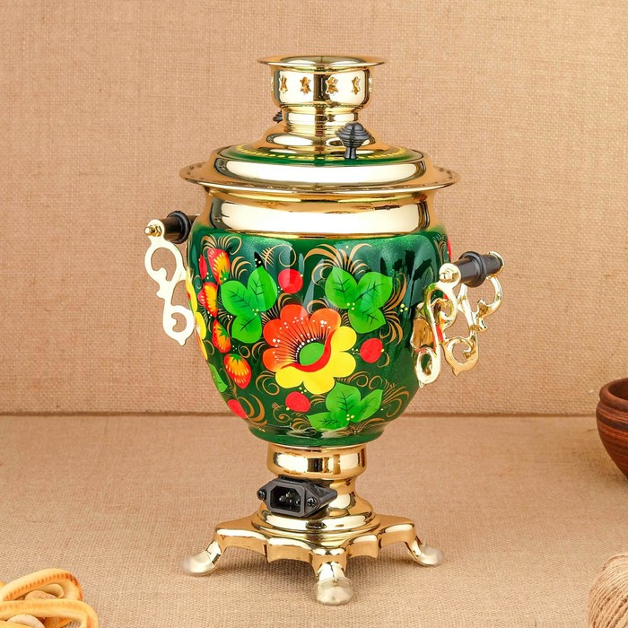 Набор «Маки на зелёном», жёлудь, 3 предмета, самовар 3 л, заварочный чайник 0,7 л, поднос Набор «Маки на зелёном», жёлудь, 3 предмета, самовар 3 л, заварочный чайник 0,7 л, поднос