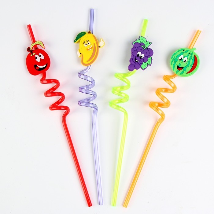Трубочки для коктейля «Весёлые фрукты», набор 4 шт., МИКС Трубочки для коктейля «Весёлые фрукты», набор 4 шт., МИКС