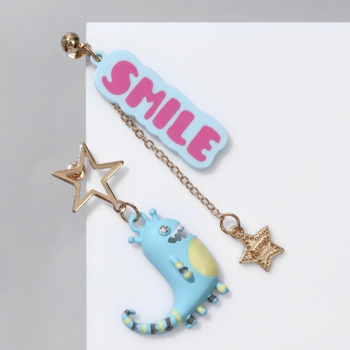 Серьги ассорти «Динозавр» SMILE, цветные в золоте Серьги ассорти «Динозавр» SMILE, цветные в золоте