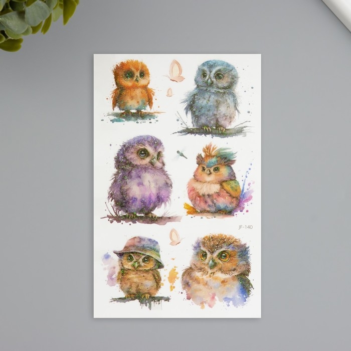 Татуировка на тело фосфорные с блёстками Татуировка на тело фосфорные с блёстками "Совушки" 7,5х12 см