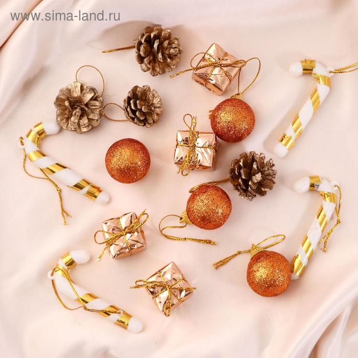 Набор украшений пластик 16 шт Набор украшений пластик 16 шт "Сюрприз" (4 подарка, 4 шишки, 4 шара, 4 палочки)