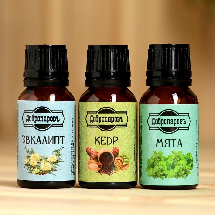 Набор эфирных масел эвкалипт, мята, кедр,  Набор эфирных масел эвкалипт, мята, кедр, "Добропаровъ", 3 шт по 17 мл