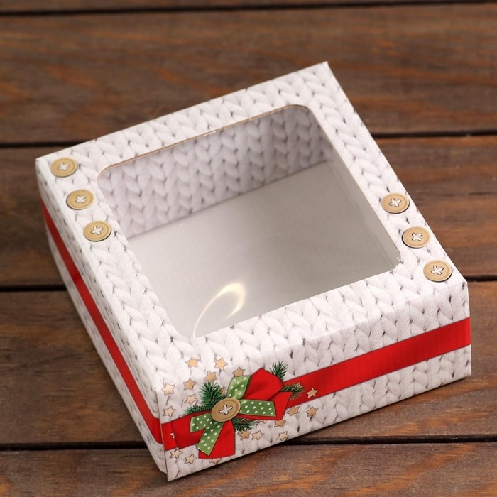 Новый год. Коробка подарочная, крышка-дно, Новый год. Коробка подарочная, крышка-дно, "Тёплый Новый Год", 14,5 х 14,5 х 6 см.