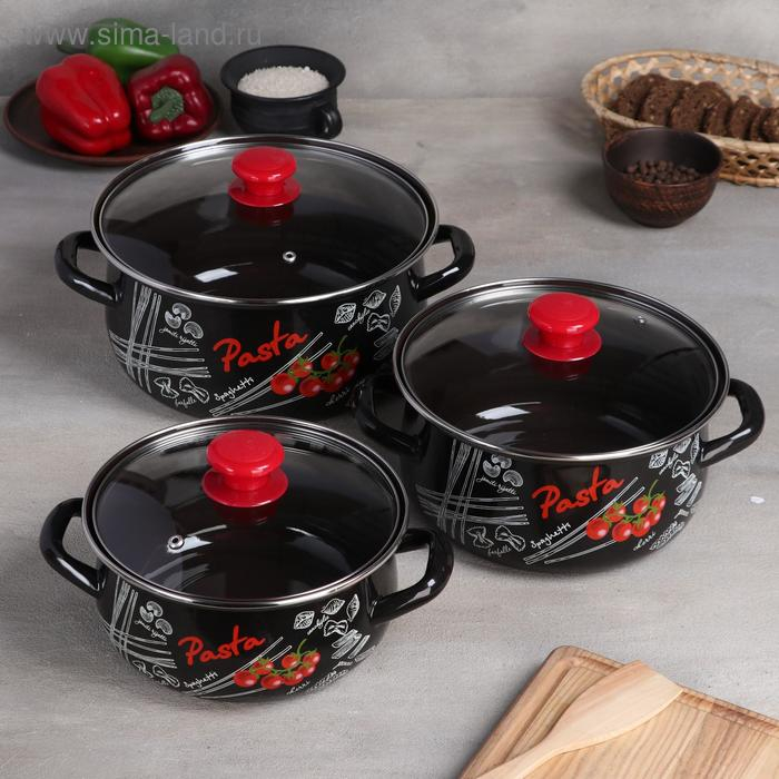 Набор эмалированных кастрюль «Болоньезе», 3 предмета: 2 л, 3 л, 4 л, d=20,5 см, 23 см, 26 см, индукция Набор эмалированных кастрюль «Болоньезе», 3 предмета: 2 л, 3 л, 4 л, d=20,5 см, 23 см, 26 см, индукция