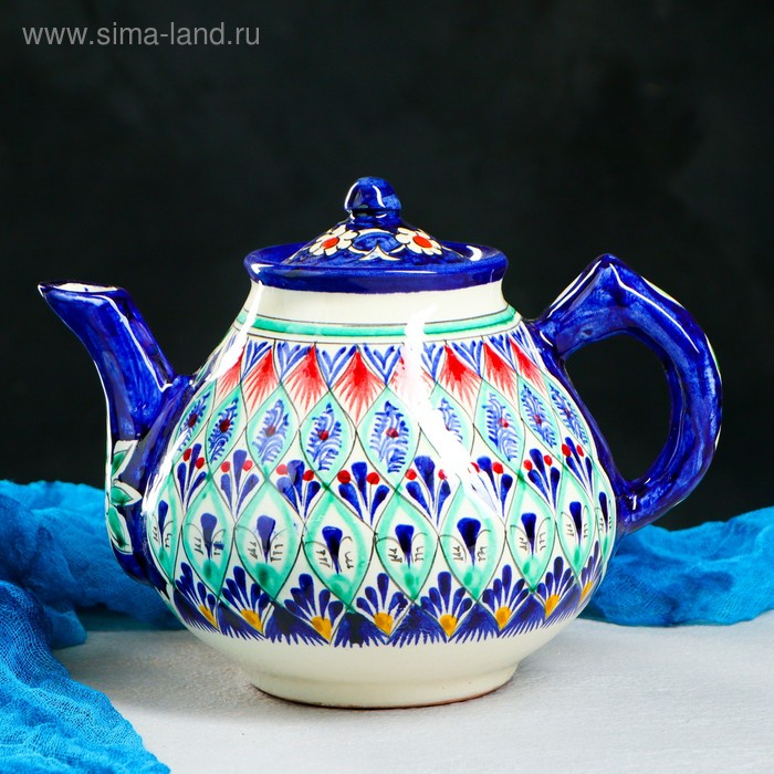 Чайник Риштанская Керамика Чайник Риштанская Керамика "Узоры", 1600 мл, синий микс