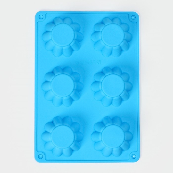 Форма для выпечки Доляна &laquo;Сладости. Круг риб&raquo;, силикон, 25,5&times;17,5&times;3 см, 6 ячеек (d=7 см), цвет синий