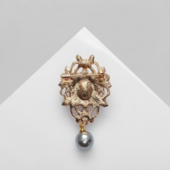 Брошь &laquo;Императрица&raquo; барокко, цвет бело-серый в золоте