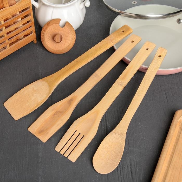 Набор кухонных принадлежностей «Бамбук», 4 предмета, на подставке Набор кухонных принадлежностей «Бамбук», 4 предмета, на подставке