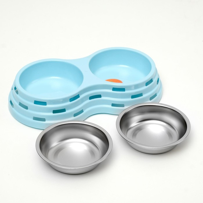 Миска металлическая двойная на пластиковом основании 2 х 160 мл, 25 х 14 х 5 см, голубая Миска металлическая двойная на пластиковом основании 2 х 160 мл, 25 х 14 х 5 см, голубая