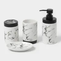 Аксессуары для ванной &laquo;Мраморный металл&raquo;, 4 предмета, мыльница, дозатор 400 мл, 2 стакана, белые