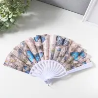 Веер складной &laquo;Синие бабочки и старые газеты&raquo;, 22.5 см
