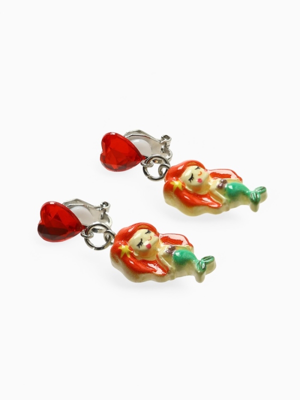 Серьги-клипсы детские  Серьги-клипсы детские "Выбражулька" русалочка с сердцем кристалл, цветные