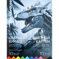 Набор цветной бумаги и картона А4 ErichKrause Techno Dino, 20 листов, 10 цветов, на клею