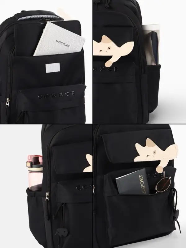 Рюкзак школьный, &laquo;Уставший кот&raquo;, 5 карманов, 2 отделения, 31&times;13.5&times;45 см, чёрный