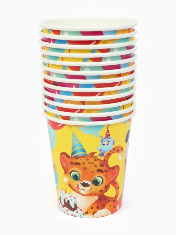 МП Набор бумажной посуды МП Набор бумажной посуды "С Днём рождения, весёлые зверята", желтый , 12 персон