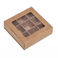 Коробка для 9 конфет 8.7×8.7×2.5 см, Тонкие разделители, крафт