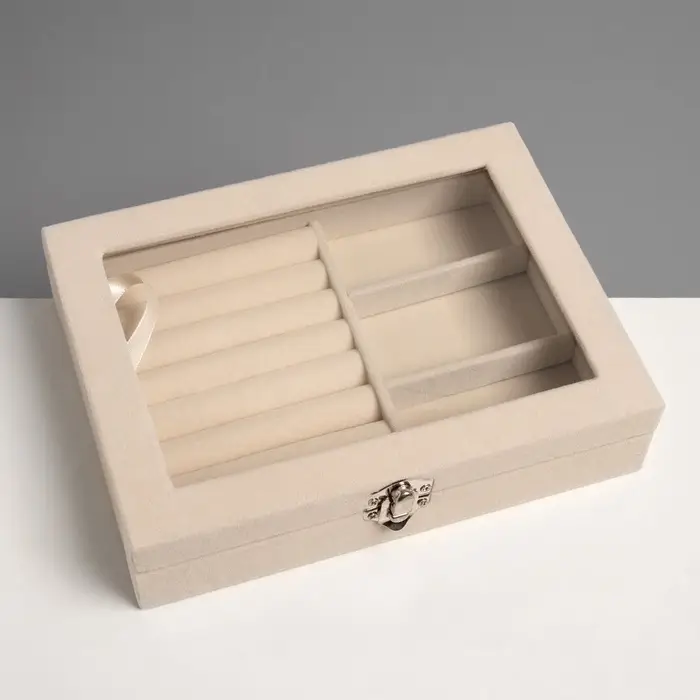 Шкатулка для украшений &laquo;Облако&raquo;, 7 полос, 3 ячейки, 20&times;15&times;4.5, бежевая