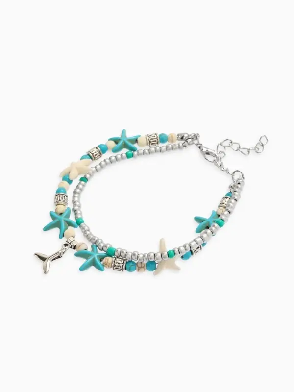 Браслет на ногу &laquo;QF. Хвост русалки&raquo;, L=25 см + удлинитель 5 см, белый, голубой в серебре