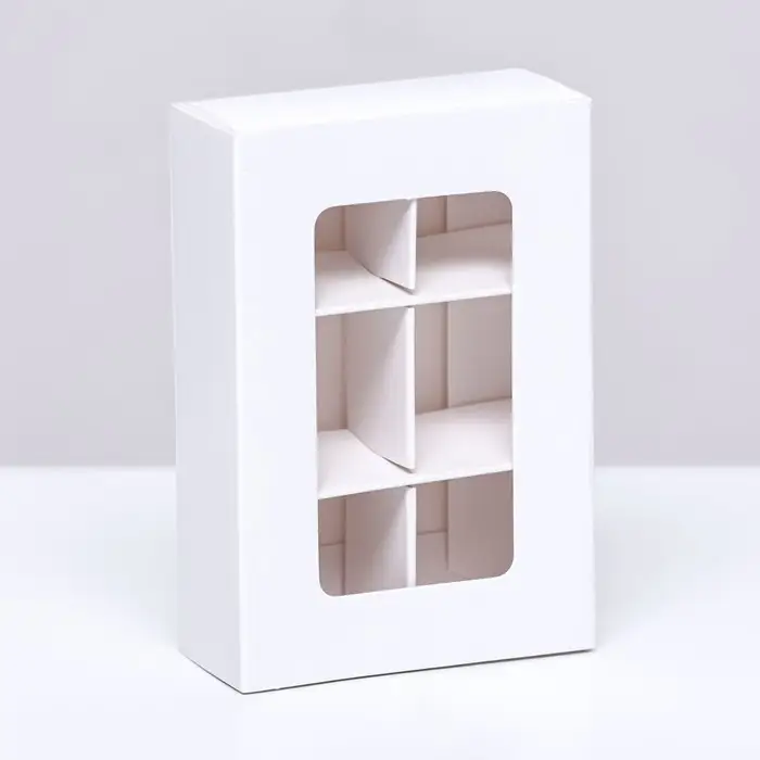 Коробка для конфет 6 штук, 8.7×5.8×2.5 см, Тонкие разделители, белый Коробка для конфет 6 штук, 8.7×5.8×2.5 см, Тонкие разделители, белый