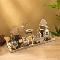 Подсвечник на 4 свечи &laquo;Рудольф и ёлки&raquo;, 30&times;9&times;15 см, алюминий