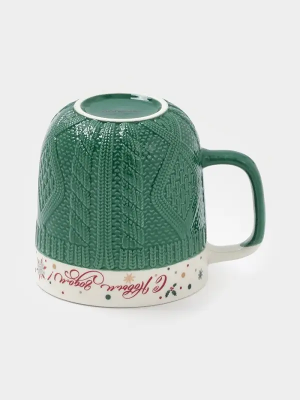 Кружка новогодняя Доляна «Праздничное настроение», фарфор, зелёная Кружка новогодняя Доляна «Праздничное настроение», фарфор, зелёная