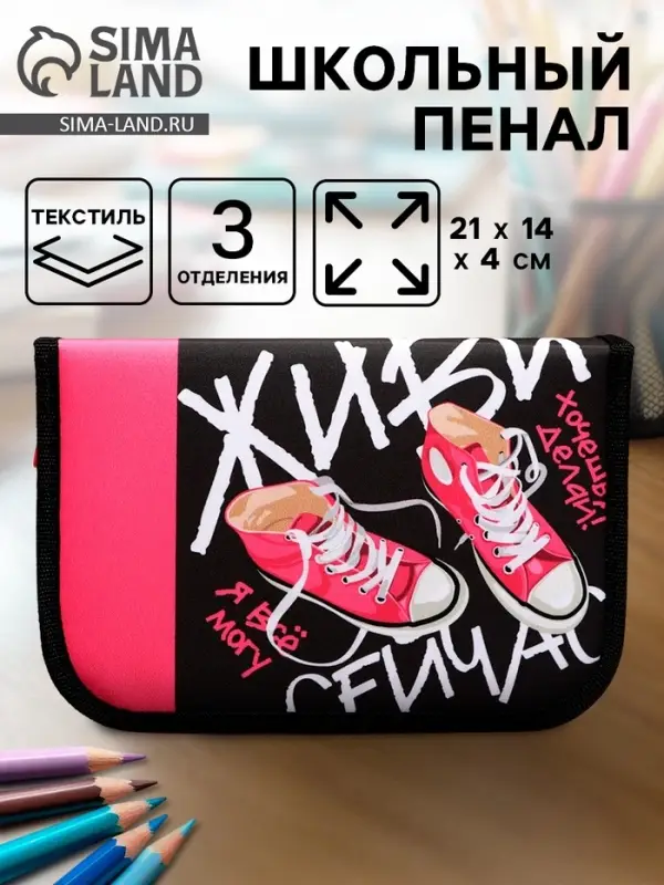 Пенал школьный, 3 секции, 14&times;21&times;4 см &laquo;Кеды&raquo;