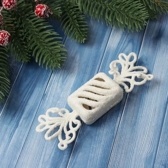 Украшение ёлочное Украшение ёлочное "Конфетка блеск" (набор 2 шт) 12,5х3,5 см, белый