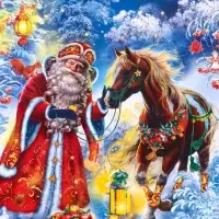 Пакет подарочный новогодний ламинированный, «Дед Мороз с Конём» , 18×10×22.3 см