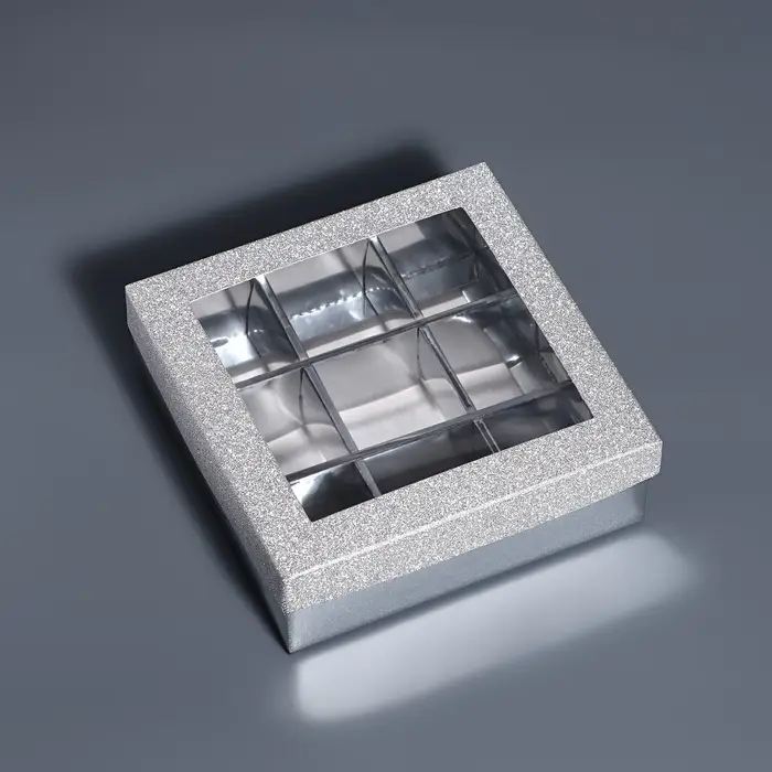 Коробка для 9 конфет серебро глиттер, 12.5&times;12.5&times;4 см Кондитерская упаковка