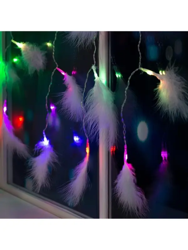 Гирлянда &laquo;Занавес&raquo; 3&times;1.4 м с насадками &laquo;Перья&raquo;, IP20, прозрачная нить, 80 LED, свечение мульти (RG/RB), мигание, 220 В