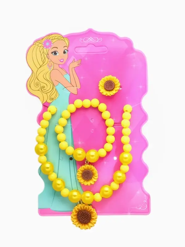 Набор детский &laquo;Выбражулька. Цветок Подсолнух&raquo;, 3 предмета: бусы, браслет, кольцо безразмерное, желтый