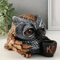 Копилка "Сова с чашкой" 15х18 см, бронза с серебром Копилка "Сова с чашкой" 15х18 см, бронза с серебром