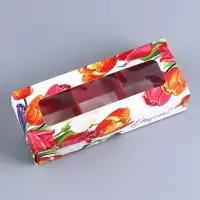 Коробка с обечайкой для 3 конфет, с окном «8 марта», 13×5×3.3 см