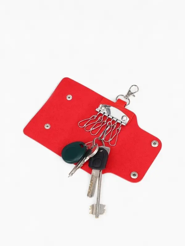 Ключница карманная на кнопках, 7 карабинов, размер 11&times;2&times;6.5 см, красная