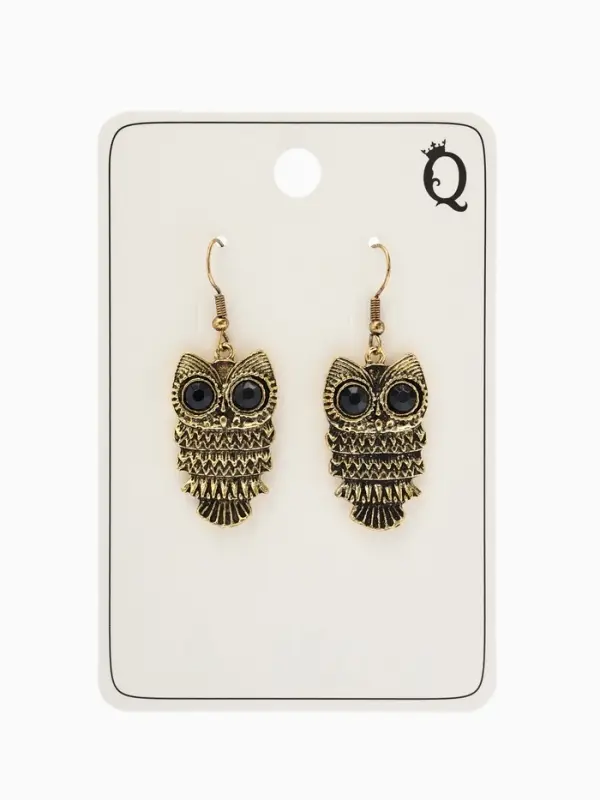 Серьги металл Art совушка, чёрные в чернёном золоте