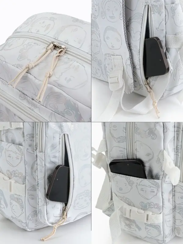 Рюкзак школьный на молнии, с карманами, с принтом, размер 29&times;11&times;40 см, белый