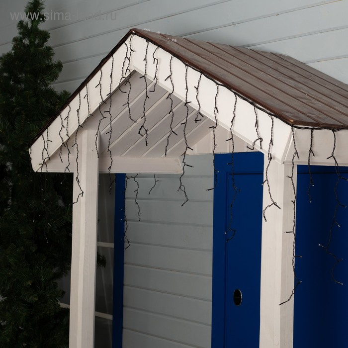 Гирлянда «Бахрома» 3 × 0.6 м, IP44, УМС, тёмная нить, 160 LED, свечение зелёное, мерцание белым, 220 В