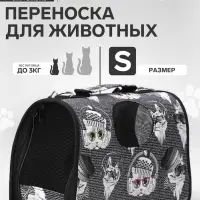 Сумка - переноска каркасная &laquo;Зимние коты&raquo;, размер S, 37.5&times;17&times;22 см
