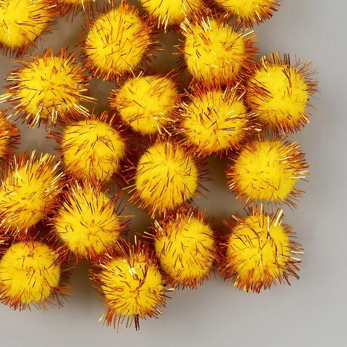 Текстильные детали для декора «Бомбошки», набор 25 шт., размер 1 шт. — 2 см, цвет жёлтый Текстильные детали для декора «Бомбошки», набор 25 шт., размер 1 шт. — 2 см, цвет жёлтый