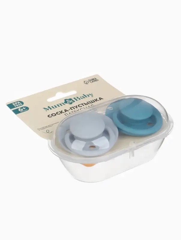 Соски-пустышки, от 6 мес., латекс, классические, в контейнере, набор из 2 шт., серый/серо-синий, M&B