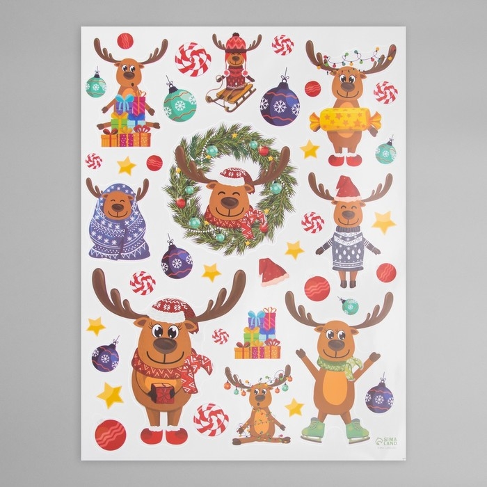 Наклейка интерьерная цветная Наклейка интерьерная цветная "Весёлые олешки" 30х40 см