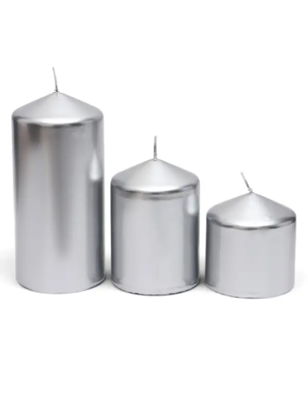 Свеча столбик 7&times;7.5, 10, 15 см, набор 3 шт., серебро
