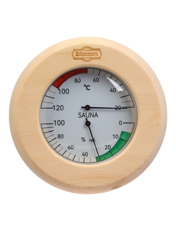 Термометр-гигрометр для бани и сауны, деревянный с корпусом из нержавеющей стали Термометр-гигрометр для бани и сауны, деревянный с корпусом из нержавеющей стали