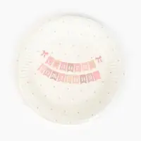 Тарелка одноразовая бумажная «С Днём рождения» гирлянда, белая, 18 см