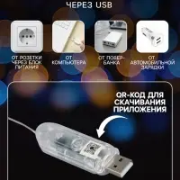 Умная гирлянда &laquo;Нить&raquo; 5 м, роса с насадками &laquo;Шарики&raquo;, IP20, черный провод, 100 LED, пульт ДУ, приложение, свечение RGB, USB